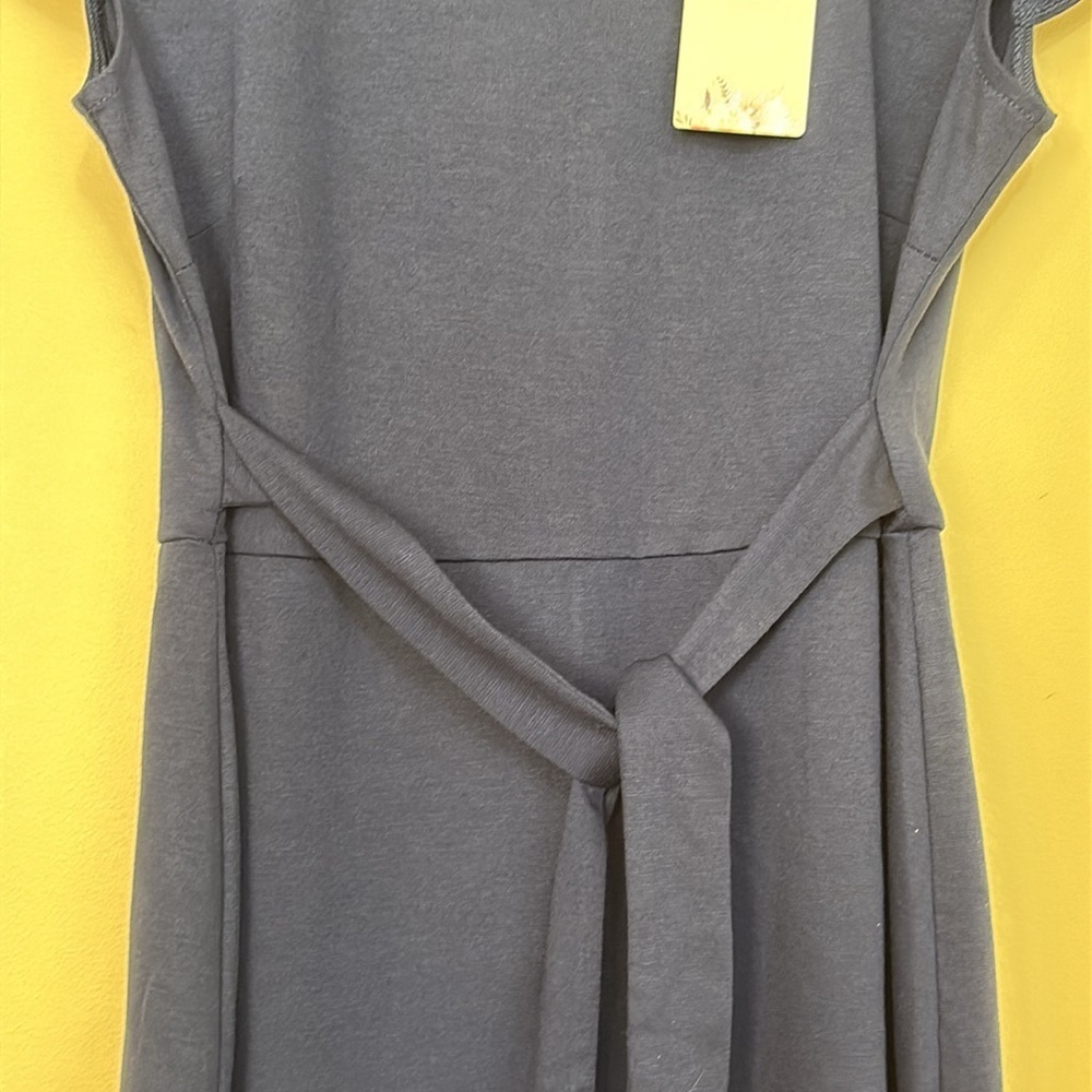 Manydress | NWT Navy Blue Cap Sleeve Belted Unlined Midi Dress Medium - Picture 6 of 14